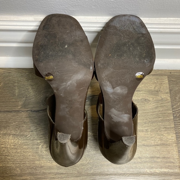 5 for $40💅BCBG Paris Brown Patent Leather Heeled Sandals - Picture 7 of 8